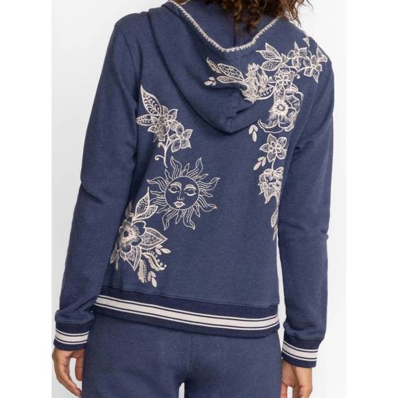 NEW JOHNNY WAS addison rib detail zip-up sweatshirt in heather indigo - Picture 2 of 3
